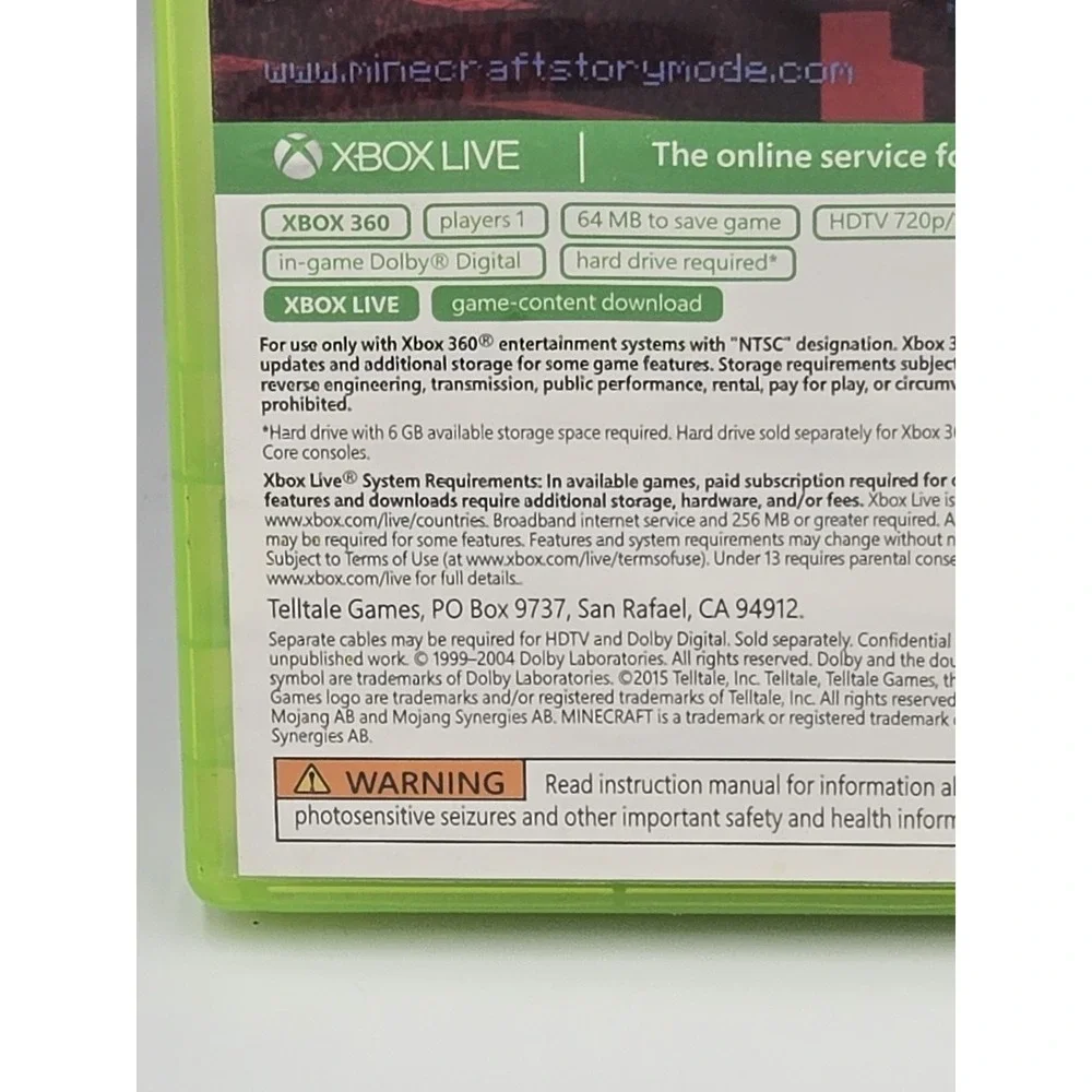 Minecraft: Story Mode Season Two 2 Microsoft Xbox 360 Disc‎ & Case